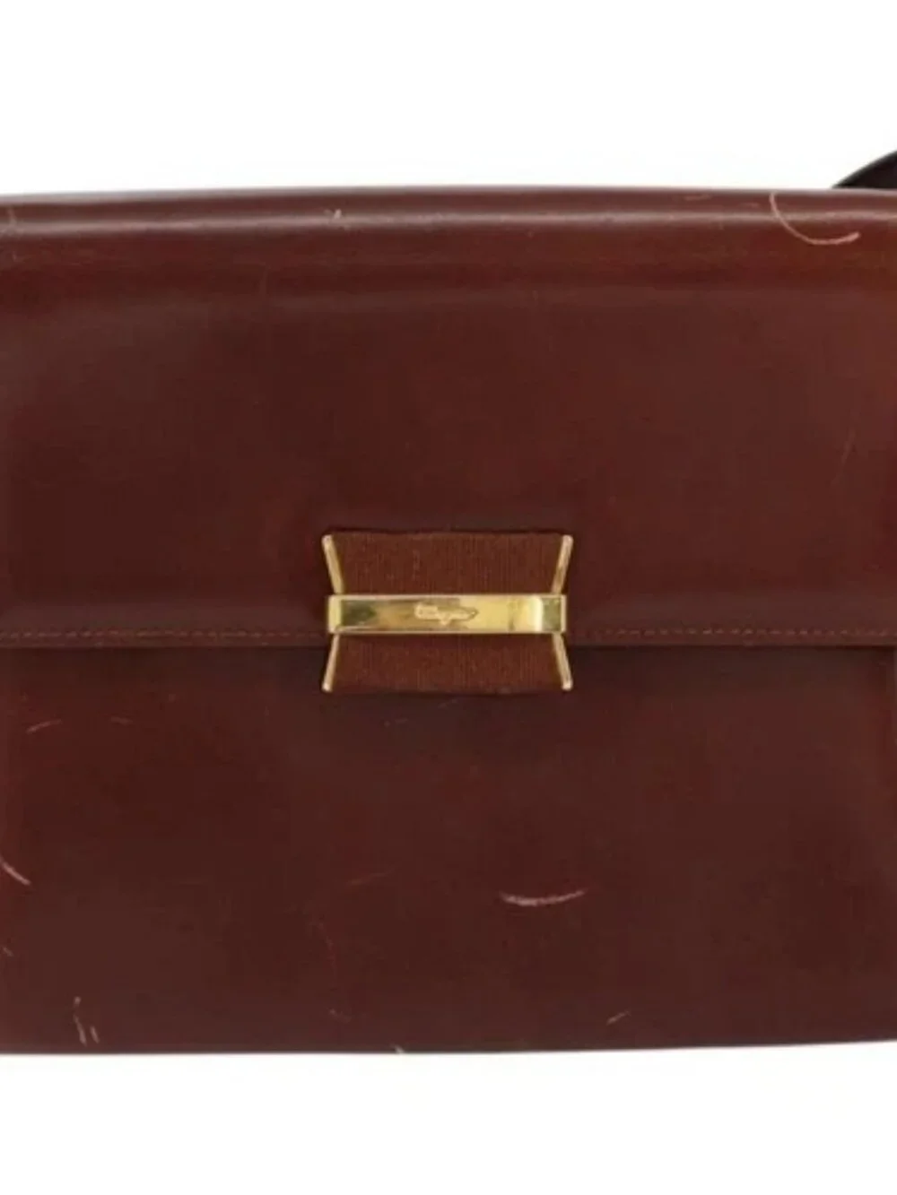 Salvatore Ferragamo Shoulder Bag Leather Brown Gold Auth BA8006